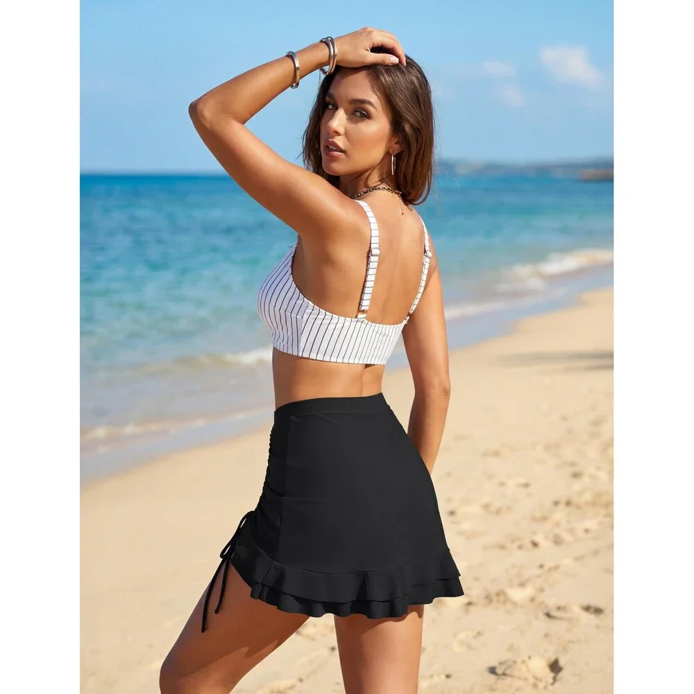 Blooming Women's Black Jelly High Waisted Bikini Sets Tummy Control Bathing M